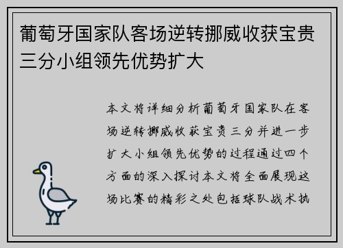 葡萄牙国家队客场逆转挪威收获宝贵三分小组领先优势扩大