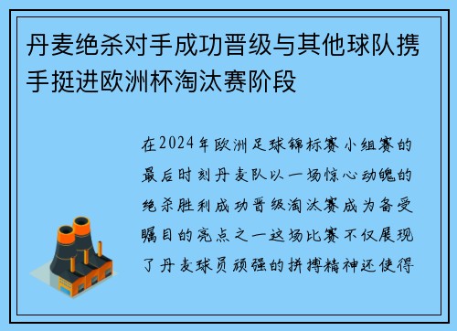 丹麦绝杀对手成功晋级与其他球队携手挺进欧洲杯淘汰赛阶段